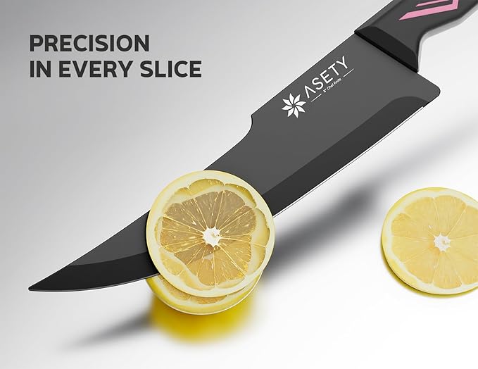 Knife Set - 15 PCS Kitchen Knife Set with Built-in Knife Sharpener Block - Stainless Steel Knife Block Set - Dishwasher Safe, Elegant Box for Men Women, Pink