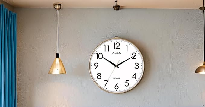 13 Inch Round Wall Clock Silent Non-Ticking Battery Operated Large Display Analog for Living Room Bedroom Study and Kitchen Decor(Gold)