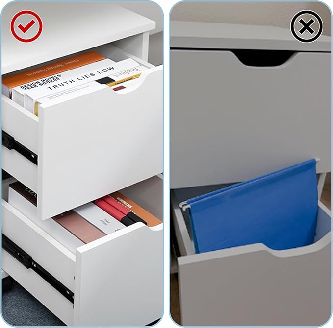 HollyHOME Under Desk Cabinet, Deep 2-Drawer Mobile Wood Cabinet, Storage Drawer for Home, Rolling Shelf for Office, Rolling Printer Stand, for A4, Modern, White