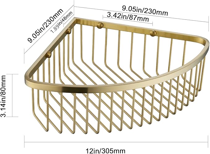 Bathroom Shower Caddy Corner Shelf Basket, Ultra Sturdy Rust-Proof Stainless Steel Shelf Organizer Shampoo Holder, Wall Mounted Storage Rack for Bathroom Kitchen, Brushed Gold