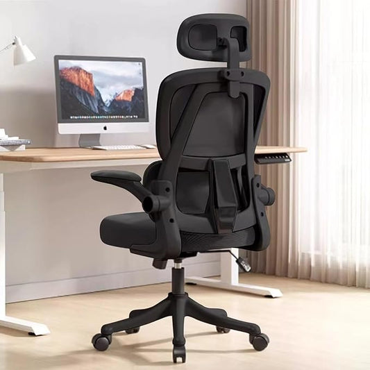 Ergonomic Office Chair Computer Desk Chairs with Flip-up Armrests and Lumbar Support, High Back Mesh Gaming Chairs Rolling Work Swivel Task Chairs with Adjustable Headrest
