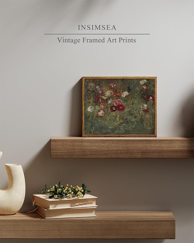 InSimSea Framed Wall Art - Floral Scenic Oil Painting Canvas Prints, Rustic Decor for Bedroom, Bathroom and Office - 8x10in/20x25cm