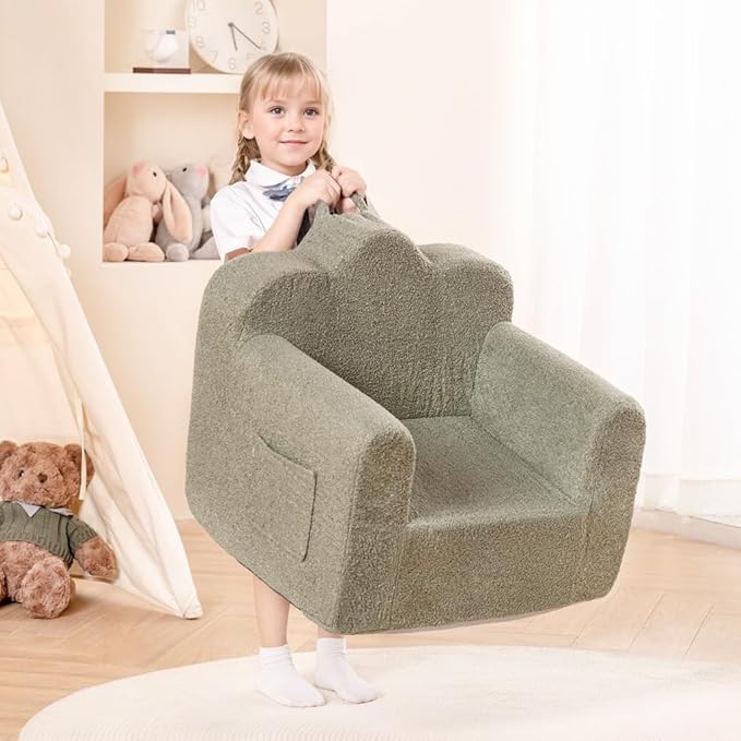 Tiita Kids Couch Plush Toddler Chair, Cloud-Like Glow in The Dark Kids Sofa Toddler Reading Chair with Washable Cover Carrying Handle, Convertible Children Sofa Chair for Girls and Boys