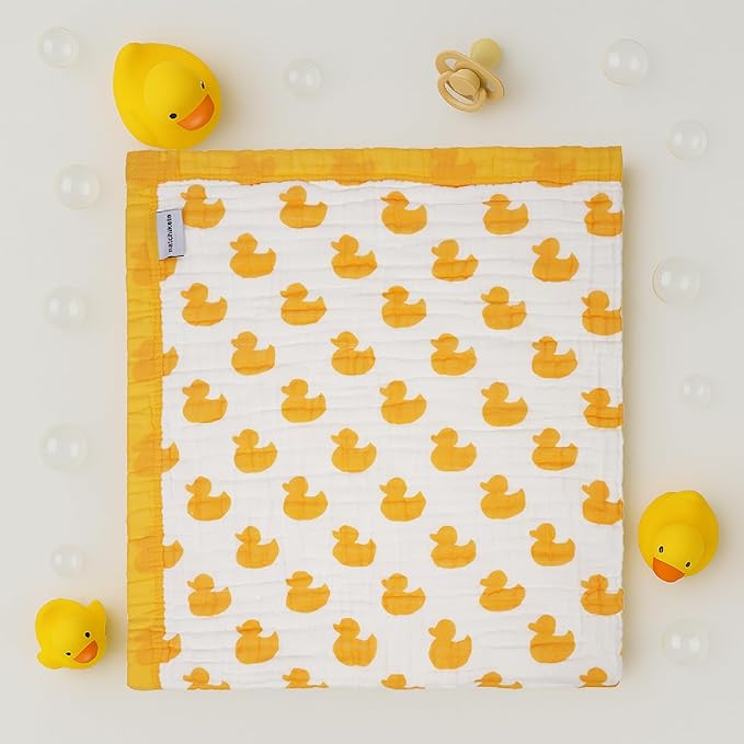 Organic Cotton Muslin Baby Blanket for Boys and Girls - Luxurious Soft Toddler Quilt for Swaddling - Gender Neutral Blankets Makes a Great Rubber Duck