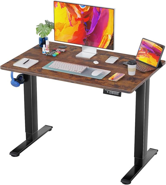 PayLessHere 40 Inch Electric Standing Desk with Large Space and Headphone Holder Office Desk with Electric Lifting and Memory Function,Brown
