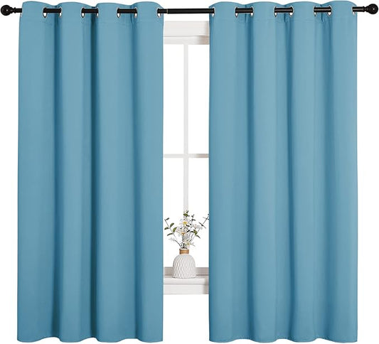 NICETOWN Thermal Insulated Curtains Blackout Draperies, Window Treatment Solid Grommet Room Darkening Drape Panels for Bedroom (Teal Blue, Set of 2, 55 by 68 inches Long)