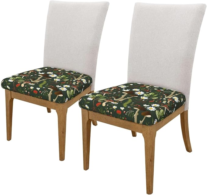 Seat Covers for Dining Room Chairsset of Set of 4, Green Flower Mushroom Daisy Camouflage Floral Stretch Chair Seat Covers Cushion Slipcovers for Kitchen Office