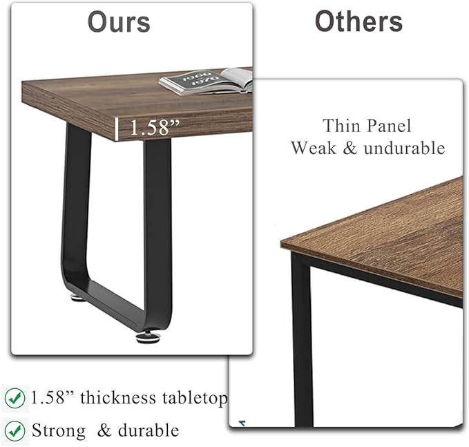 HSH 47" Rustic Industrial Coffee Table - Farmhouse Modern Minimalist Center Table with Wood & Metal Legs,Cocktail Table for Living Room, Bedroom, Home Office, Rustic Oak