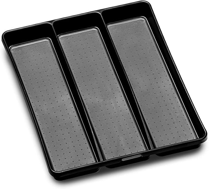 madesmart Classic 3-Compartment Plastic Utensil Tray for Drawers, Multipurpose Storage Tray Drawer Organizer, Carbon Large