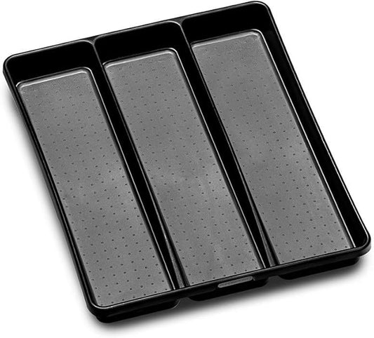 madesmart Classic 3-Compartment Plastic Utensil Tray for Drawers, Multipurpose Storage Tray Drawer Organizer, Carbon Large