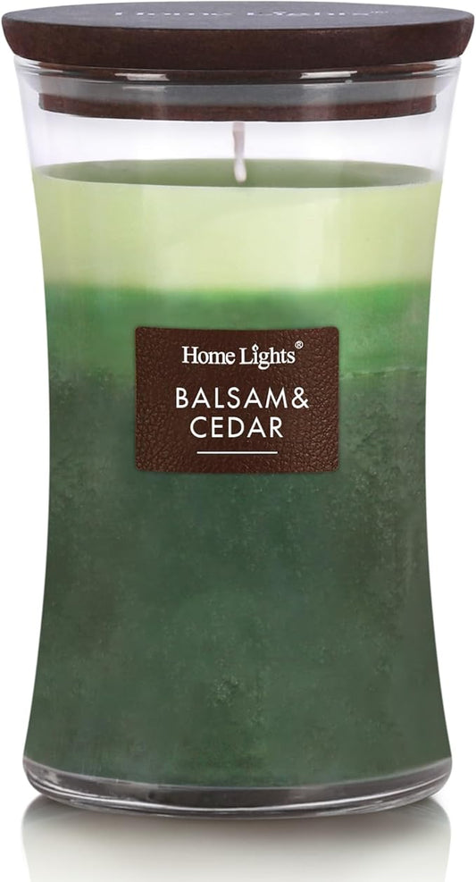 HomeLights 3-Layer Candles for Home Scented, 21.52 OZ Natural Soy Wax Scented Candles Burns Up to 100 Hours, Large Jar,Balsam & Cedar