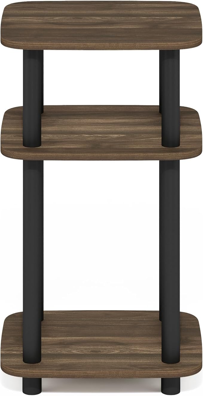 Furinno Just 3-Tier Turn-N-Tube Curve End Table, Side Table, 1-Pack, Columbia Walnut/Black