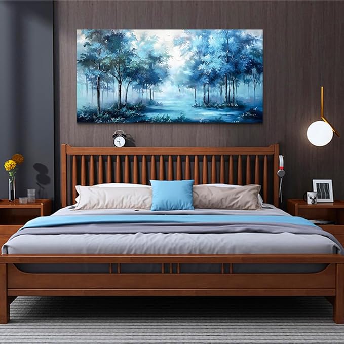 Wapluam Large Canvas Wall Art For Bedroom Wall Decor For Living Room Office Decorations Trees Wall Paintings Foggy Forest Landscape Wall Pictures Artwork Stretched and Framed Canvas Art Home Decor