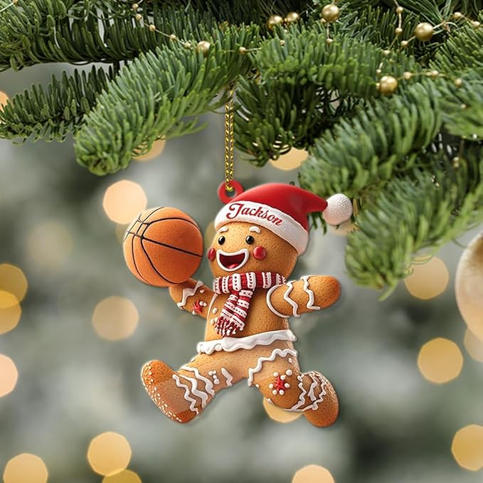 Custom Basketball Christmas Ornaments 2025, Custom Name Basketball Acrylic Christmas Tree Decorations, 2D Flat Baller Ornaments for Tree 06