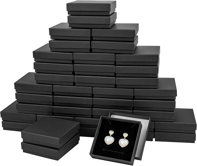 Small Jewelry Box, 40 Pack 3.5x3.5x1 Inch Jewelry Gift Boxes, Velvet Sponge Cardboard jewelry Boxes for Ring Earrings Necklaces (Black)