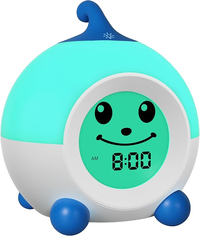 I·CODE Teach Me Time Kids Alarm Clock, Children's Sleep Trainer with Emoji,Toddler Sleep Aid Night Light with Auto-Off Timer,Perfect for 2-9 Years Old Younger Children (Blue)