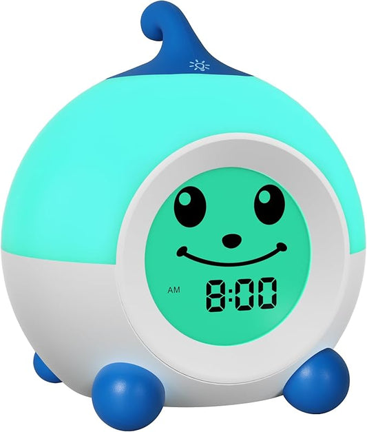 I·CODE Teach Me Time Kids Alarm Clock, Children's Sleep Trainer with Emoji,Toddler Sleep Aid Night Light with Auto-Off Timer,Perfect for 2-9 Years Old Younger Children (Blue)