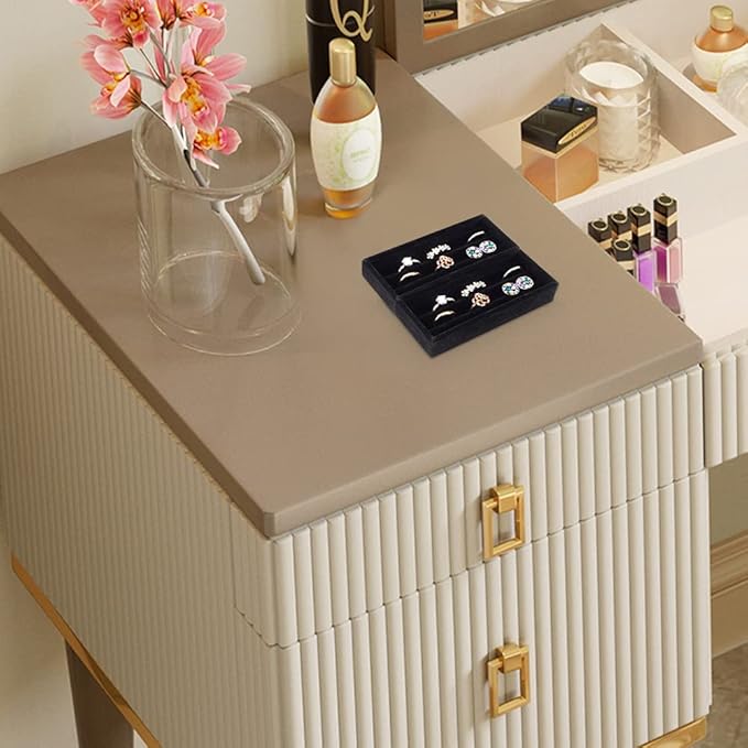 DesignSter Small Jewelry Tray, 2PCS Ring Organizer, Velvet Jewelry Display Tray, Stackable Jewelry Organizer Trays, Jewelry Drawer Organizer Inserts For Dresser, Jewelry Box (Black)