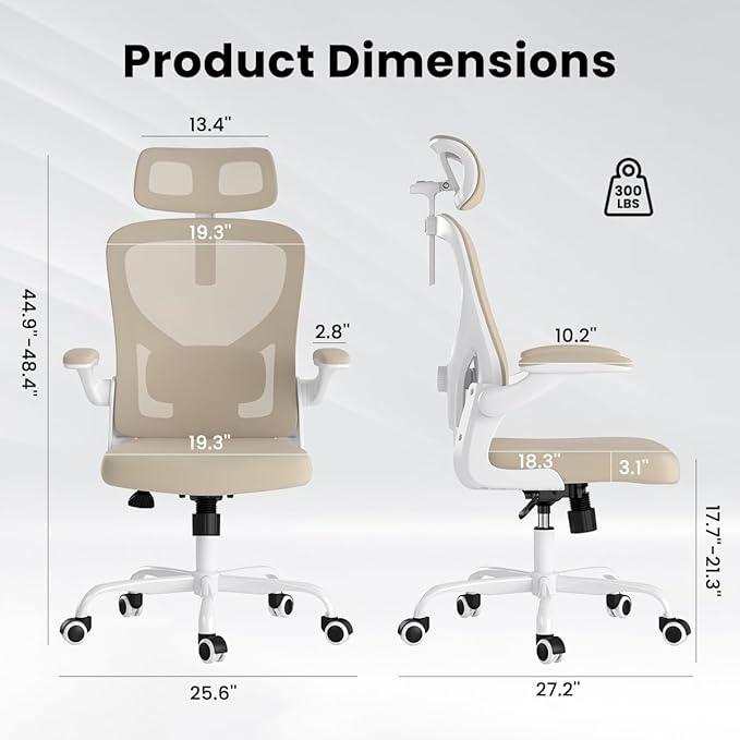 Soohow Ergonomic Office Chair,Home Office Desk Chair with Adjustable Lumbar Support Armrests,Comfy Computer Desk Chair with Headrest,for Home and Office, Khaki