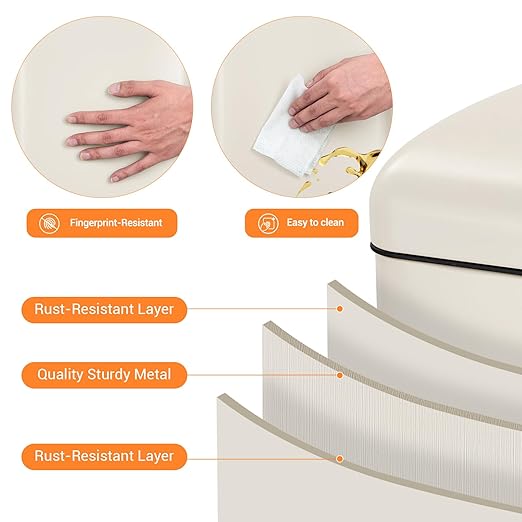 30 Liter/8 Gallon Kitchen Trash Can, Fingerprint-Proof Stainless Steel Garbage Can with Soft Close Lid, Foot Pedal, Removable Inner Bucket for Home, Office, Bedroom, Bathroom, Beige