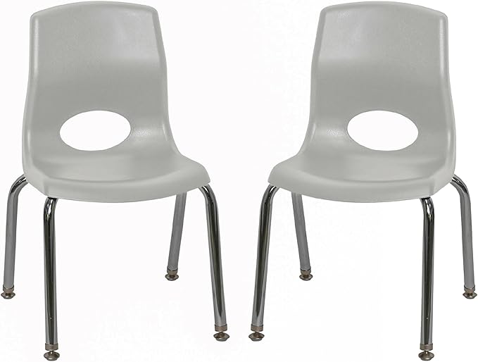Children’s Factory MyPosture Plus 12" Chair, Gray with Chrome Legs, 2 Pack, Stackable Ergonomic Seating Solution for Classrooms and Homeschools
