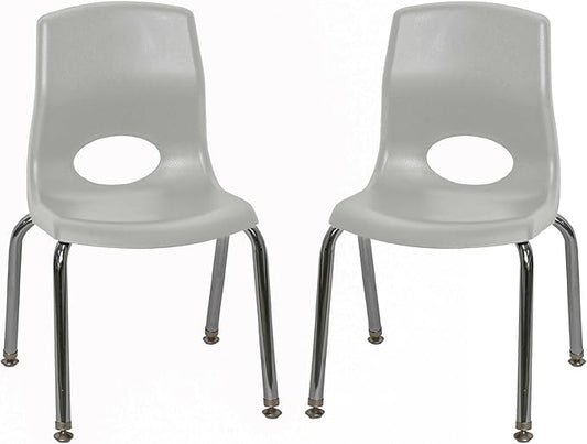 Children’s Factory MyPosture Plus 12" Chair, Gray with Chrome Legs, 2 Pack, Stackable Ergonomic Seating Solution for Classrooms and Homeschools