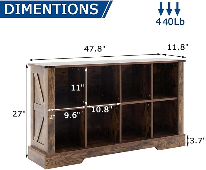 8 Cube Storage Organizer, 2 Tier Bookshelf for Living Room, Farmhouse Bookcase with Led, Kids Toy Storage Cabinet, Wall Cubby Shelves for Home Decor, Wood Display Cabinet for Bedroom, Brown