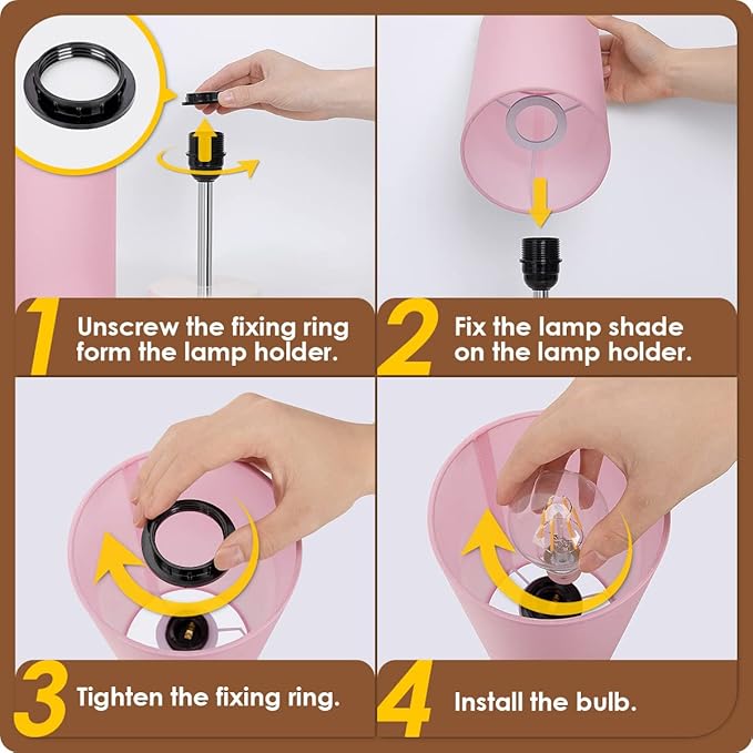 Yarra-Decor Desk Lamp with USB Port, Touch Control Desk Lamp with 3 Levels Brightness, Bedside Table Lamp with Round Pink Shade for Bedroom, Living Room, Dorm, Home Office