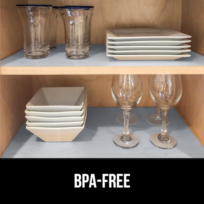 GORILLA GRIP DuraGuard Shelf Liner, 20x20 Non-Adhesive Cabinet Liners for Kitchen Drawers, Shelves, Refrigerator, Pantry Storage, Bathroom Closet, Durable Waterproof BPA Free Ribbed Plastic, Lt Gray