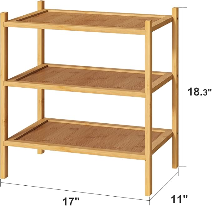 Small Shoe Rack, Bamboo Wood Shoe Rack for Entryway, Stackable | Foldable | Natural, 3-Tier Shoe Organizer for Hallway Closet, Free Standing Shoe Racks for Indoor & Outdoor