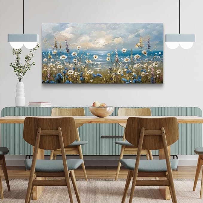 Canvas Wall Art for Living Room Large Wall Decor for Office Modern Bedroom Decorations White Flower Landscape Pictures Farmhouse Paintings Artwork Room Wall Mural Aesthetic Home Decor 60x30