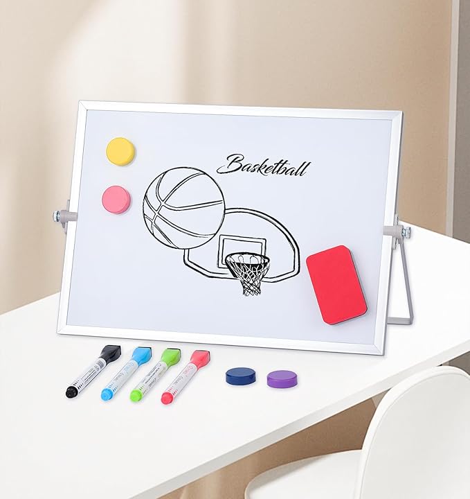 MXG 10" x 14" Double-Sided Portable Magnetic Dry Erase Whiteboard with Stand, 4 Markers, 4 Magnets & 1 Whiteboard Eraser - Ideal for Office, School, Home Memo & to-Do List