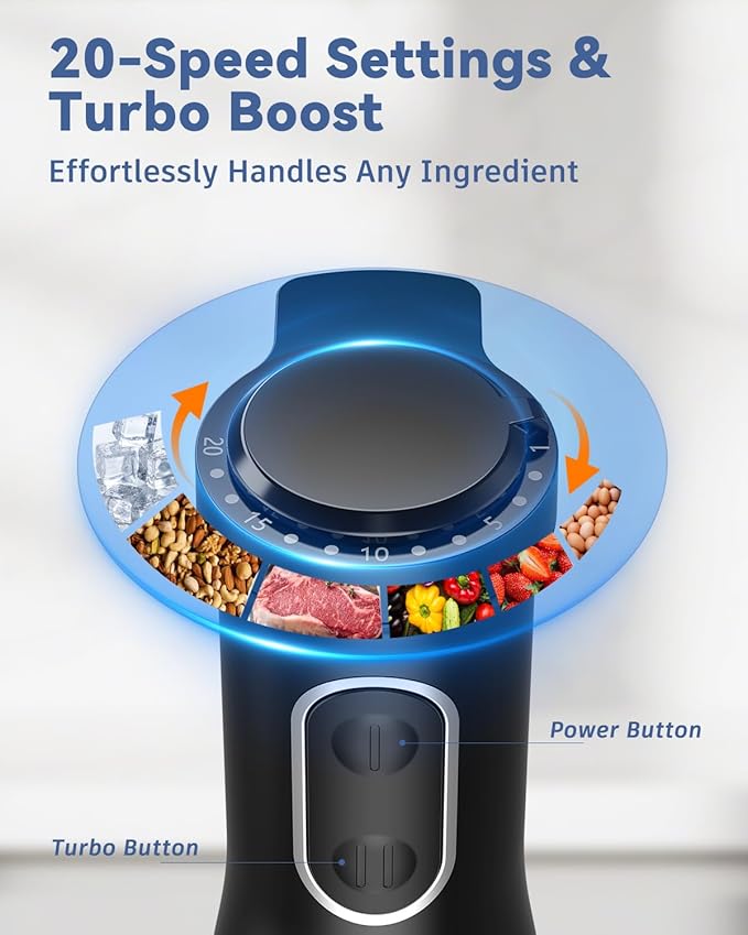 LINKChef 7 in 1 Immersion Blender Handheld, 800W Hand Blender Set, Scratch Resistant with 2 Titanium Steel Blades, 20 Speed and Turbo Mode, Includes Whisk, Milk Frother, Food Processor & Beaker