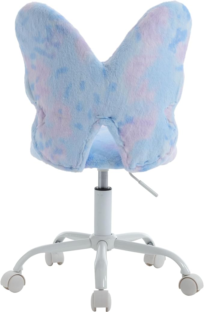 Butterfly Kids Desk & Chair - Adjustable, Swivel, Furry, Blue - Home, Bedroom, School, Dorm