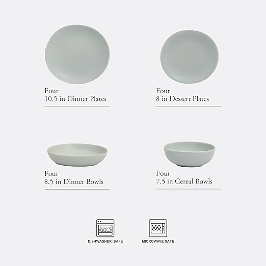 Gibson Elite Zion Mist 16 Piece Stoneware Reactive Glaze (Service for 4) Ceramic Plates and Bowls Modern Organic Dinnerware Set - Blue