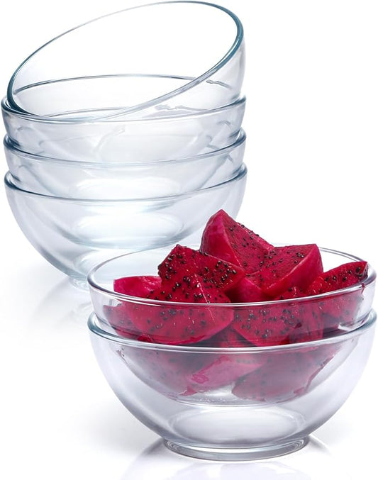 NUTRIUPS 6 Inch Glass Bowls, Small Glass Bowl Set, 6 Pack Clear Tempered Glass Cereal Bowls for Kitchen Microwave and Oven Safe (6 inch, Set of 6)