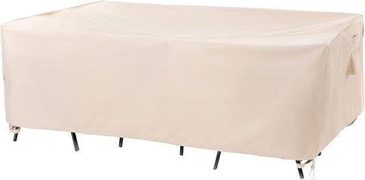 F&J Outdoors Patio Furniture Covers, Waterproof UV Resistant for Table & Chairs Set, Beige, 86"x44"