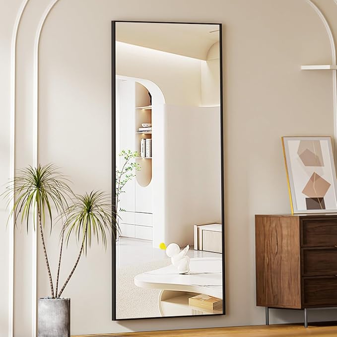 Koonmi 64"x21" Floor Mirror Full Length, Bedroom Floor Body Mirror with Stand, Black Mirror, Leaning, Standing or Hanging Horizontally/Vertically