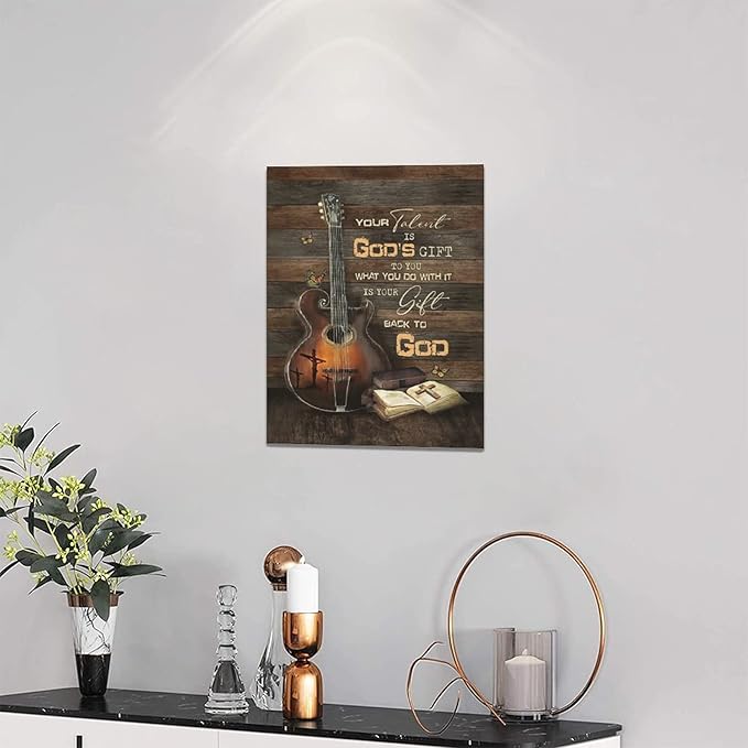 Christian Guitar Wall Art Rock Music Guitar Wall Decor Musical Pictures Artwork Inspirational Quotes Canvas Prints Music Room Decor For Music Studio Bedroom Living Room Bathroom Framed 12"x16"
