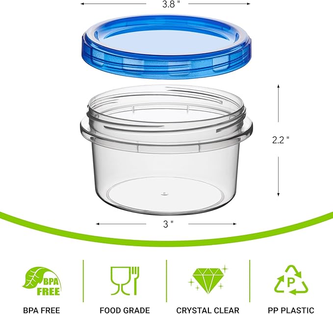 8 oz Freezer Storage Containers with Twist Top Lids, 10 Pack Reusable Meal Prep Containers Plastic Stackable Leakproof Food Storage Containers for Soup, Sauce, Salad, Leftover, Oats