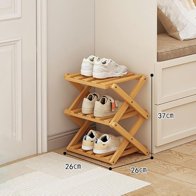 YYW Bamboo Shoe Rack for Entryway,Installation-Free and Foldable Vertical Shoe Storage Organizer,Free Standing Shoe Racks Shelf Closet Shoe Organizer for Living Room (Nature-3 Layers)