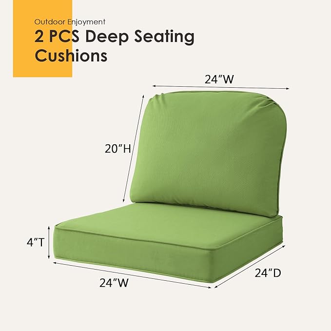 Outdoor Sunbrella Cushions for Patio Furniture Set of 2, 24"x24" Water Repellent Chair Cushions Removable Seat Bottom & Back Cushion Covers for Chair, Sofa, Couch, Canvas Ginkgo