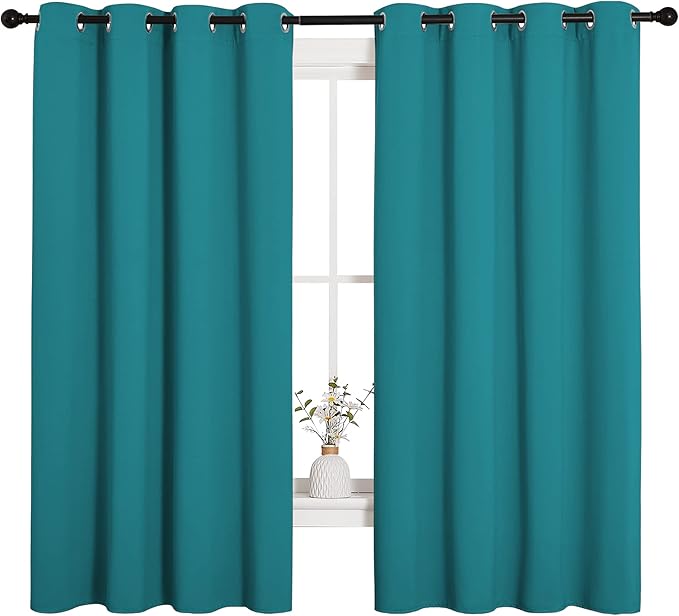 NICETOWN Room Darkening Curtains 68 inch Length 2 Panels, Thermal Insulated Grommet Blackout Curtains for Modern Casual Elegant Bedroom Kids Room Theme Decoration (Peacock Teal, 2 Pieces, W55)