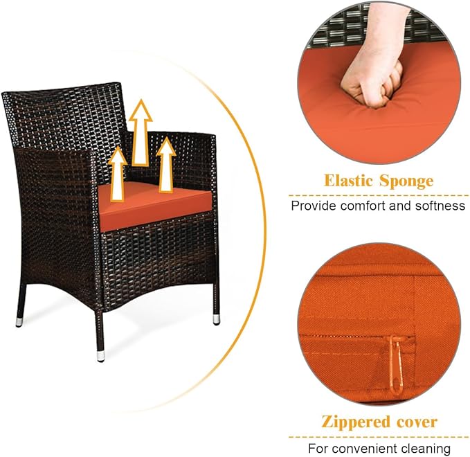 Tangkula 8 PCS Patio Rattan Conversation Set, Outdoor Wicker Furniture Set with Tempered Glass Coffee Table &Thick Cushion, Rattan Chair Wicker Set for Garden, Lawn, Poolside and Backyard (2, Orange)