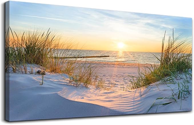 MHARTK66 Wall Decor For Living Room Large Canvas Wall Art For Bedroom Modern Office Pictures Wall Artwork Blue Sun Beach Grass Ocean Landscape Paintings Canvas Art Prints Home Decorations