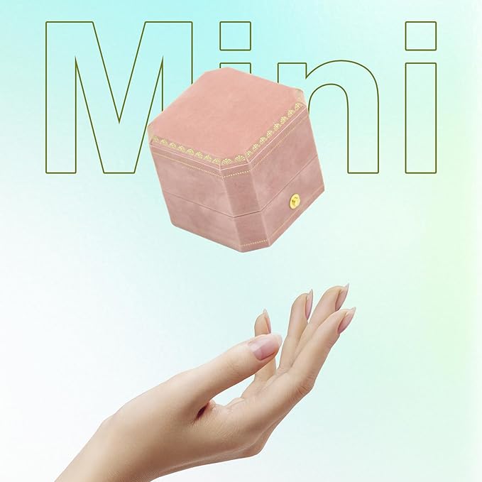 Jewelry Ring Box Small Travel Jewelry Box, Velvet Wedding Ring Box for Business, Engagement, Wedding, Bridesmaid and Holiday Events - Pink