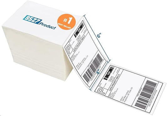 9527 Product Fanfold 4 x 6 Direct Thermal Labels White Perforated Shipping Labels, 1000 Label per Stack,1 Stack