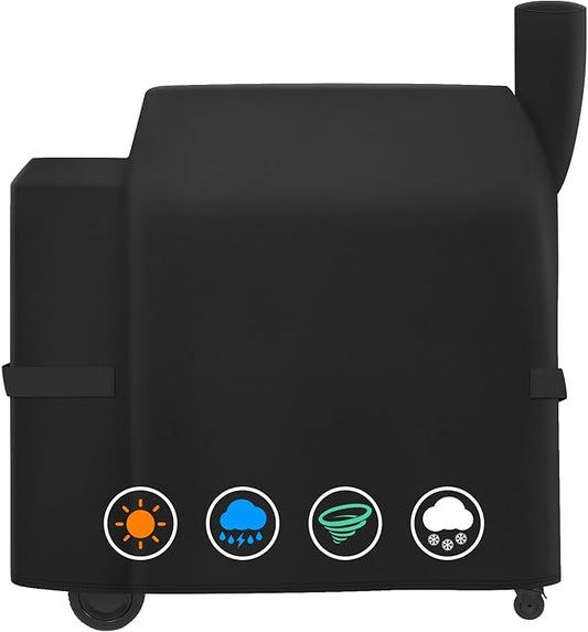 Outdoor Heavy Duty Waterproof Grill Cover Compatible with BAC380 BAC504 Traeger Pro 34 & 780 Series Wood Pellet Grill and Smoker, Texas and More, Full Length Barbecue Grill Cover, Black