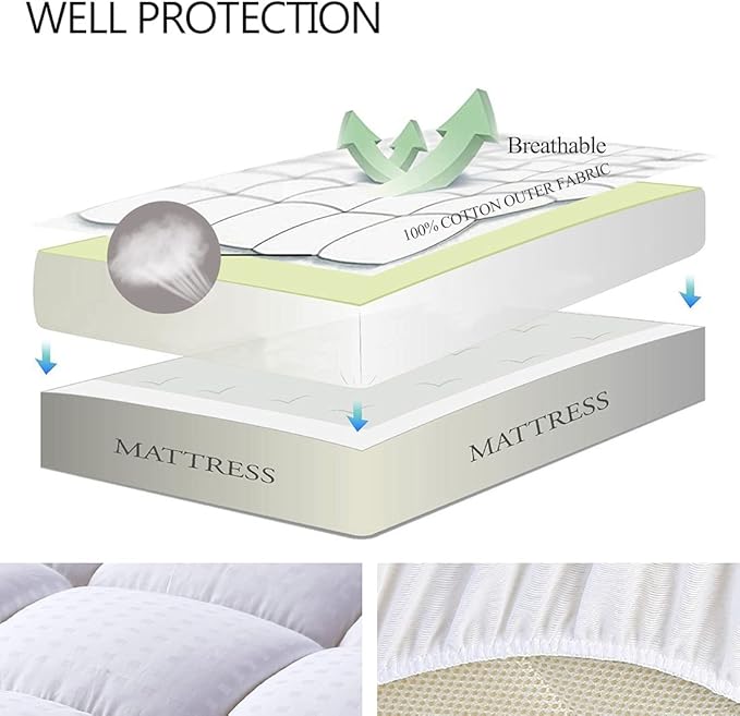EASELAND King Size Mattress Pad Pillow Top Mattress Cover Quilted Fitted Mattress Protector Cotton 8-21" Deep Pocket Cooling Topper (78x80 Inches, White)