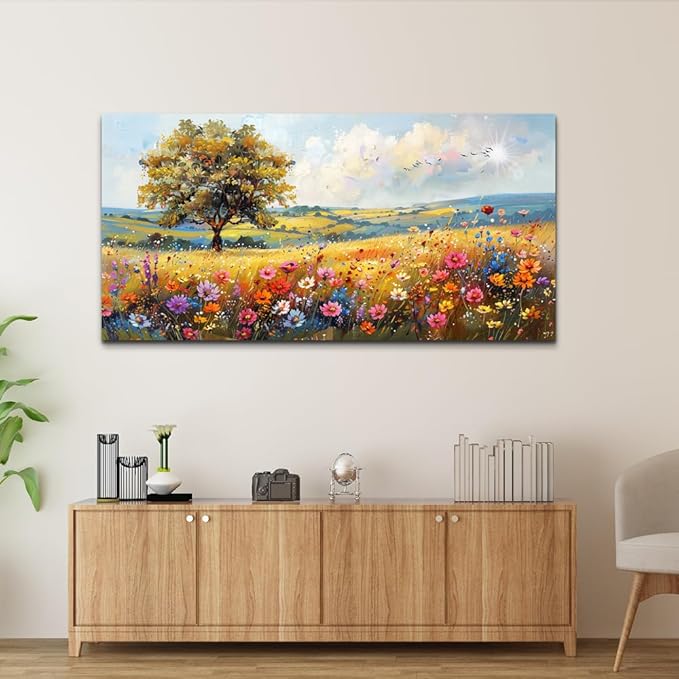 hyidecorart Large Wall Art For Bedroom Canvas Wall Decor For Living Room Office Decorations Flower Scenery Watercolour Wall Paintings Field Wall Pictures Artwork Aesthetic Room Home Decor Hang Easy